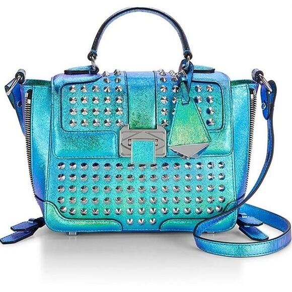 Rebecca Minkoff Handbags - Rebecca Minkoff Iridescent Blue-Green Studded Satchel